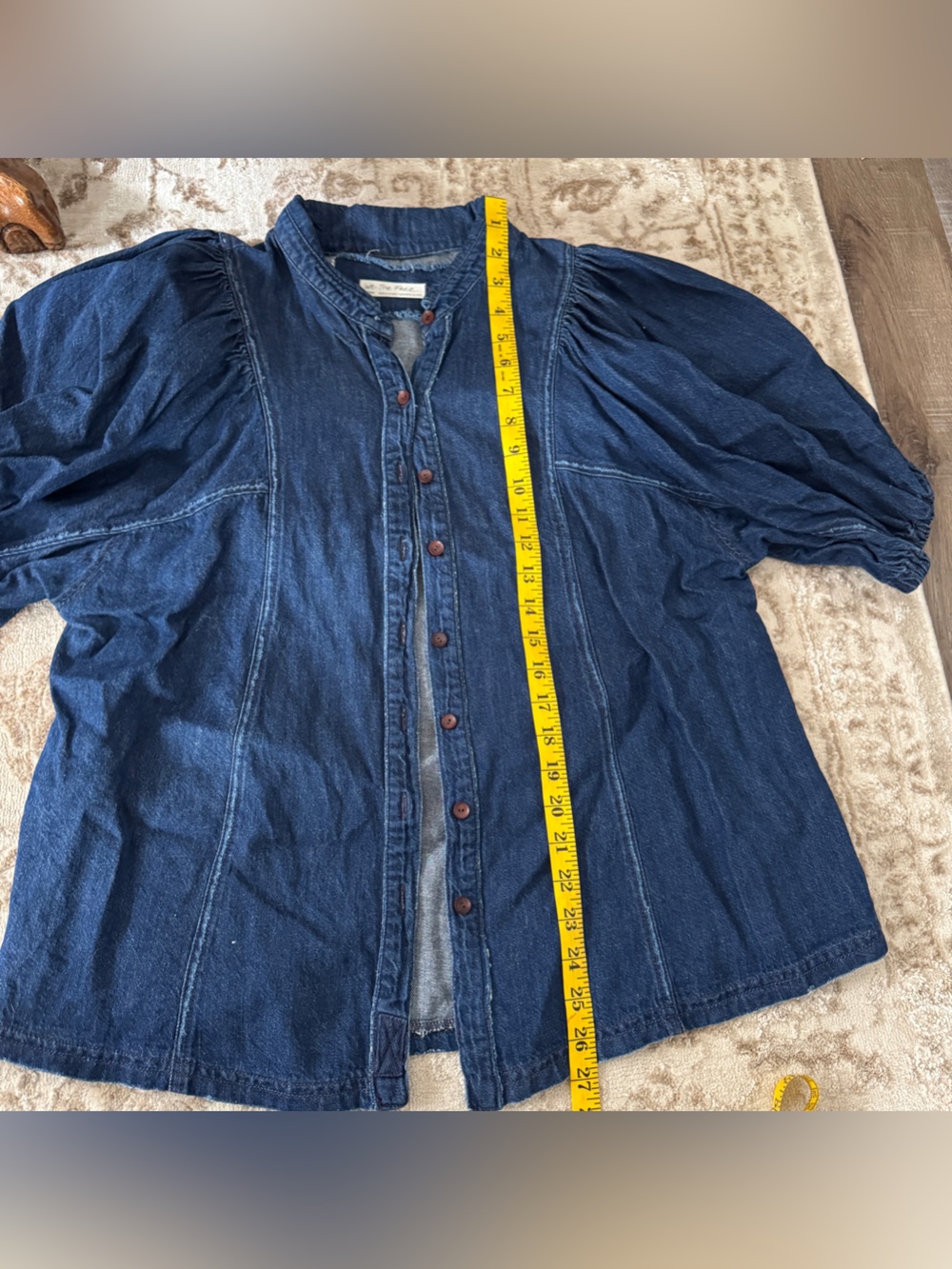 Free People Suhrie Puff Sleeve Denim Button-Up Shirt - Picture 5 of 6